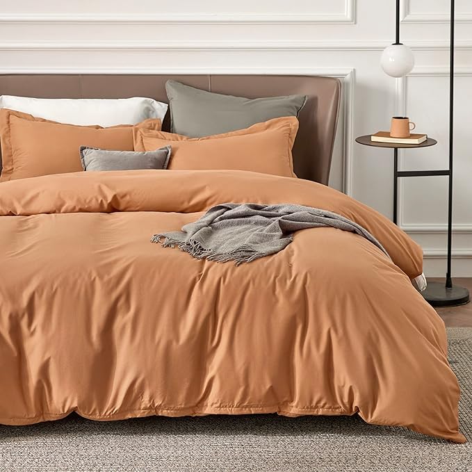 Bedsure Duvet Cover King Size - Soft Double Brushed Bedding Set for Kids & Adults, Zipper Closure, 3 Pieces, Includes 1 Duvet Cover (104"x90") & 2 Pillow Shams, NO Comforter, Burnt Orange