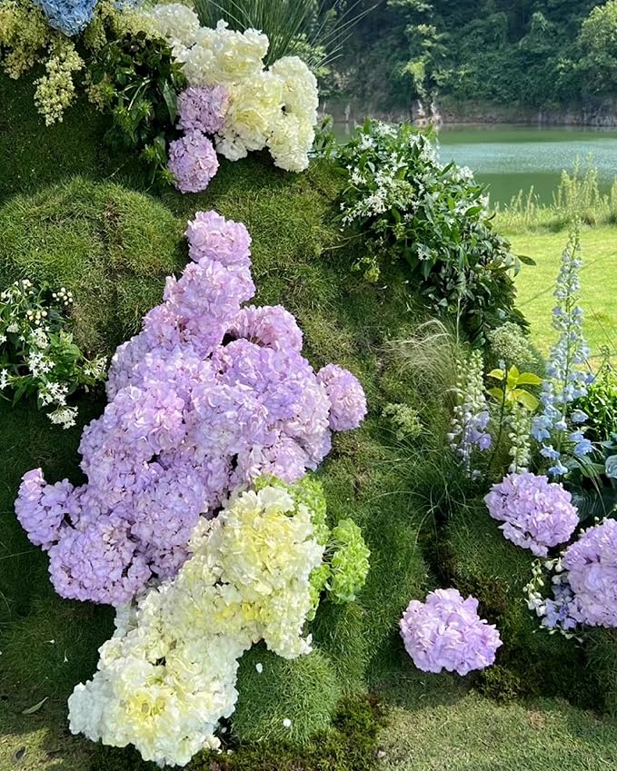 DuHouse 8.7" Silk Hydrangea Flower Heads with Stems Fake Hydrangeas Flowers for DIY Wedding Centerpiece Home Decor,Pack of 6(Lilac)
