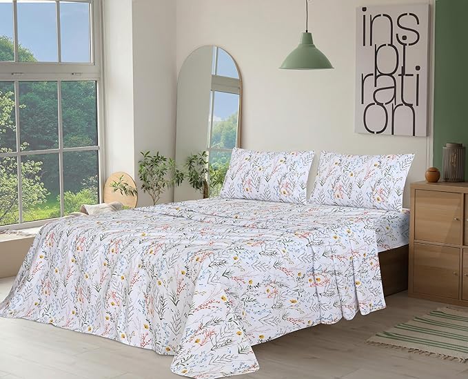 RUVANTI 100% Cotton Twin Sheets Set, 3 Pieces, Soft & Breathable Percale Weave Bedding, Deep Pocket 16", Hotel Standard, Crisp Cool Feel, Durable, Perfect Floral Bed Sheet, Aroma