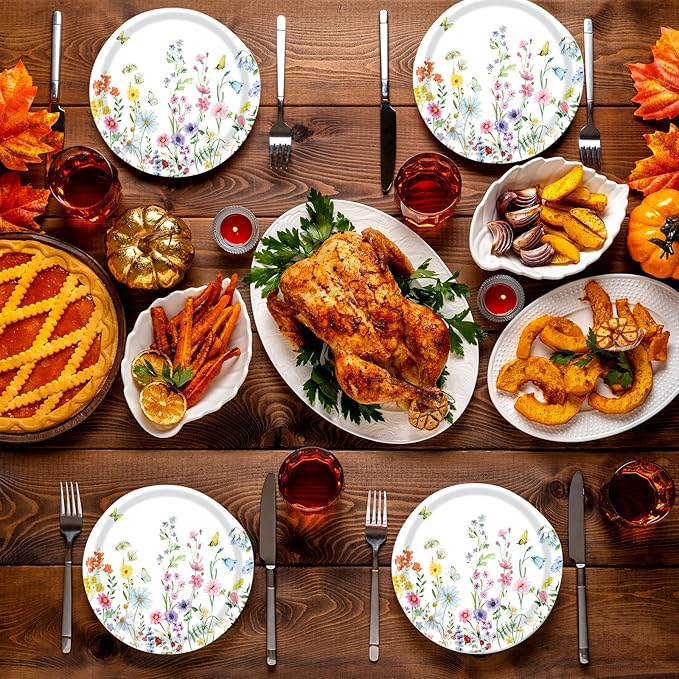 72 Pcs Wildflower Paper Plates and Napkins Party Supplies, Floral Party Plates and Napkins Tableware Set for Spring Summer Picnic Wedding Birthday Baby Shower Tea Party Decorations Serves 24