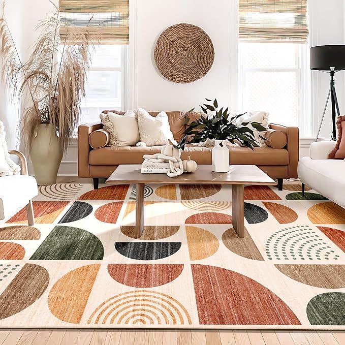 MUJOO Washable Area Rug 6x9,Boho Rugs for Living Room Bedroom Dining Room,Large Throw Floor Carpet Non Slip Soft Modern Abstract Bohemian Terracotta