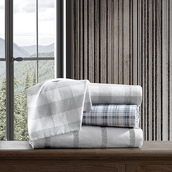 Eddie Bauer - King Sheets, Cotton Flannel Bedding Set, Brushed For Extra Softness, Cozy Home Decor (Lakehouse Plaid, King)
