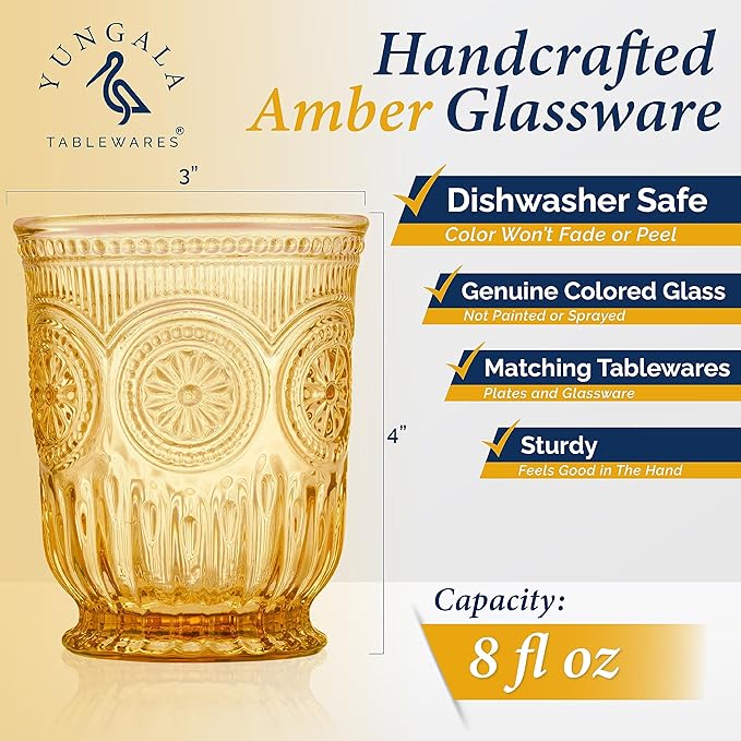 Amber Small Drinking Glasses Set of 6 Vintage Hobnail 8 oz