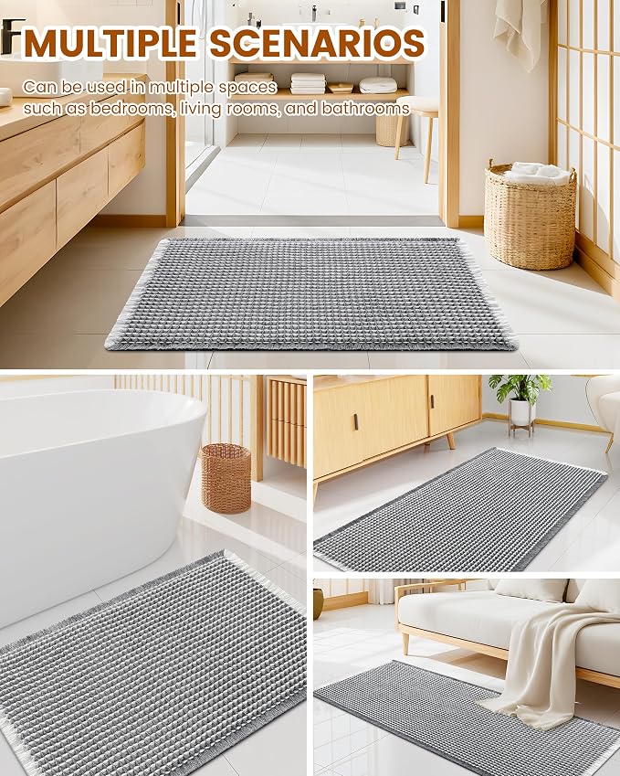 Smiry Waffle Bath Mat 30x20, Extra Soft Absorbent Bathroom Rugs, Non Slip Machine Washable Quick Dry Bath Rugs for Bathroom Floor, Tub, Shower, Home Decor Accessories, Darkgrey & Cream