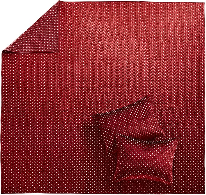 Levtex Home - Cross Stitch Velvet Red Quilt Set - King Quilt + Two King Pillow Shams - Cross Stitched Pattern - Quilt Size (106x92in.) and Pillow Sham Size (36x20in.) - Reversible