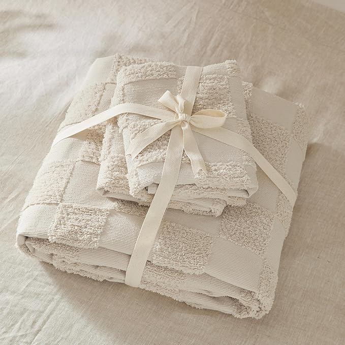 Bedsure Boho Kids Duvet Cover King Size（Duvet Insert/Comforter not Included - Checkered King Duvet Cover for All Seasons, Soft Shabby Chic Boho Bedding (Beige, 104" x 90")