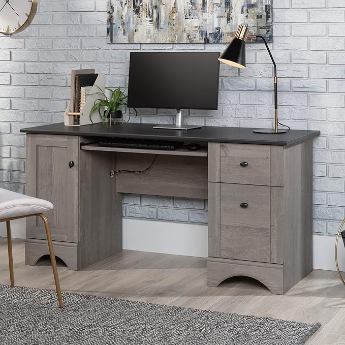 Sauder Miscellaneous Office Computer Desk with Drawers, Mystic Oak Finish