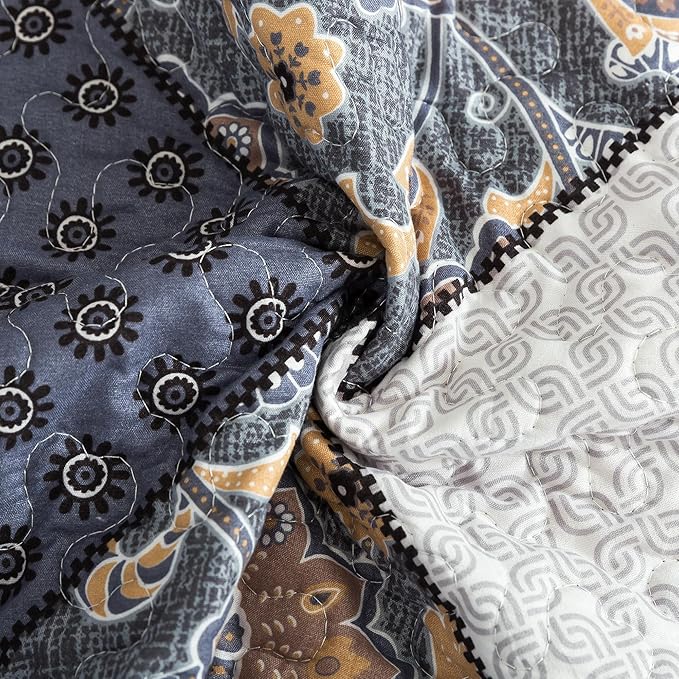 HoneiLife King Quilt Bedding Sets - 3 Piece Microfiber Quilt Set Rustic Bedspread Set Patchwork Coverlet Set for King Bed