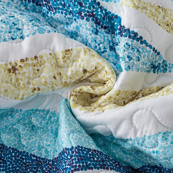 HoneiLife Queen Bedspreads Oversized - 106"x106" Coastal Quilt Sets, Beach Quilt 3-Piece, Nautical Bedspreads Ocean Coverlets, Lightweight Bed Cover, Summer Quilts