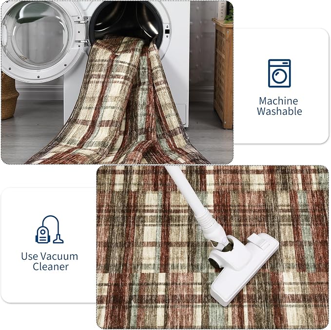 Living Room Rug 8x10 Area Rugs for Living Room Christmas Washable Rug Non Slip Modern Plaid Throw Rugs Low Pile Area Rugs for Bedroom Stain Resistant Carpet for Classroom Office Red 8'x10'