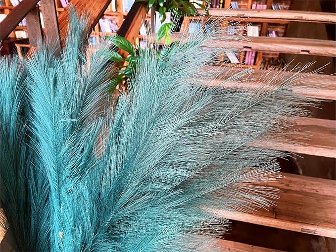 Pampas Grass Decor Tall,Long Pampas, Large Pompas Floral, Elegant Feather Flowers for Wedding Decorations, Living Room Decor (Artificial - Dark Green, 8pcs 43.3"(110cm))
