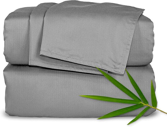 Pure Bamboo Split King Sheets, Genuine 100% Organic Viscose Derived from Bamboo Bed Sheet Set, Soft & Cooling, Double Stitching, 2 Fitted Sheets (Split King, Stone Grey)