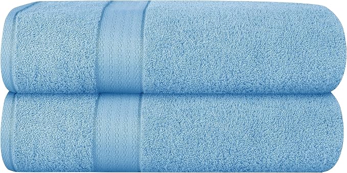 GLAMBURG 700 GSM Premium Cotton 2-Pack Oversized Extra Large Bath Sheet Set - 100% Combed Cotton - 2 Bath Sheets 35x70 - Luxury Hotel & Spa Quality - Durable Ultra Soft Highly Absorbent - Sky Blue