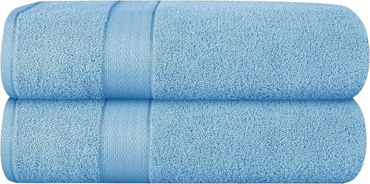 GLAMBURG 700 GSM Premium Cotton 2-Pack Oversized Extra Large Bath Sheet Set - 100% Combed Cotton - 2 Bath Sheets 35x70 - Luxury Hotel & Spa Quality - Durable Ultra Soft Highly Absorbent - Sky Blue