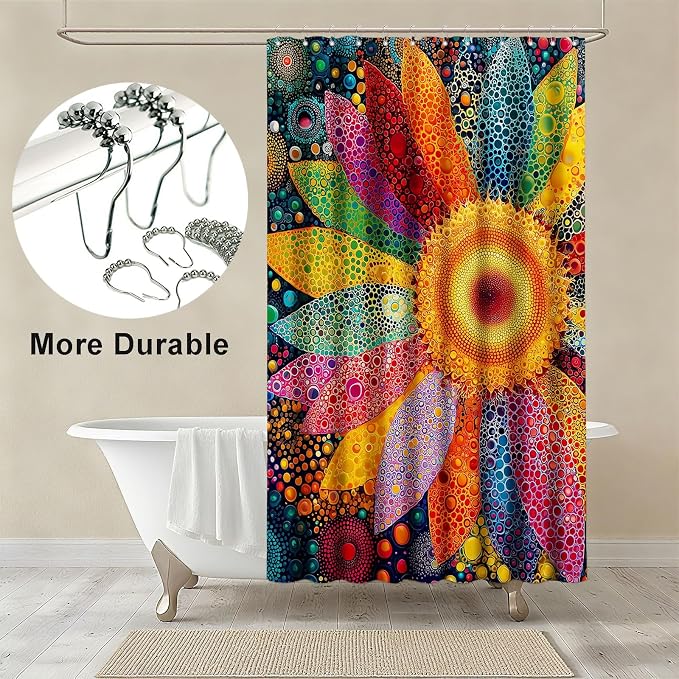 Vintage Floral Shower Curtain Vibrant Sunflowers Shower Curtains for Bathroom Waterproof Fabric Bath Curtain Decor with Hooks