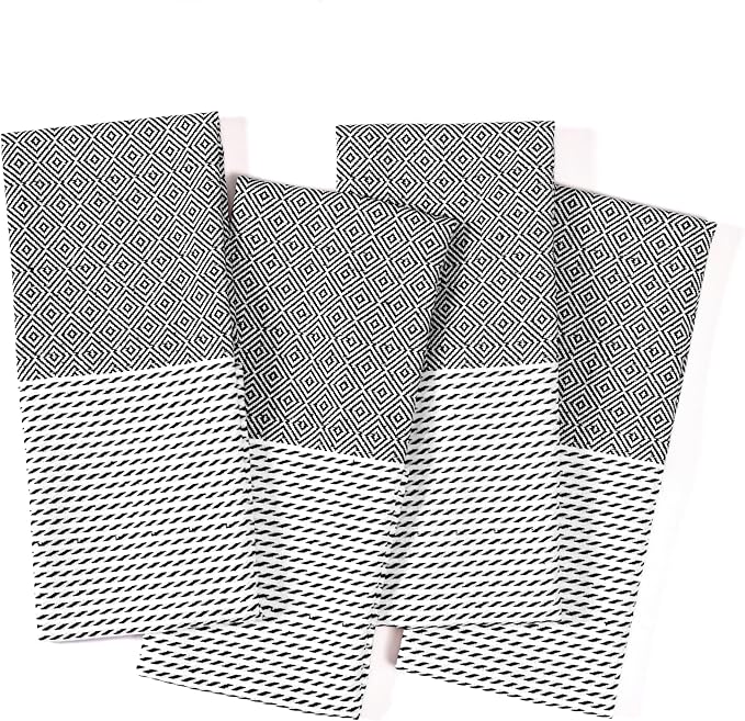 TWINY threads Kitchen Dish Towel Diamond Design, Premium Large 100% Cotton Kitchen Linen Set, Dish Rags for Drying Dishes, Absorbent Quick Drying Wash Rags, Pack of 4, 18 x 26 Inch, Black