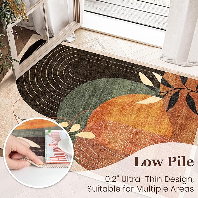MUJOO 2x3 Washable Rug Small Area Rugs for Entryway Kitchen Bedroom,Boho Non Slip Throw Carpet for Bathroom Entrance Door Mat Mid Century Modern Abstract Botanical Geometric Accent Terracotta