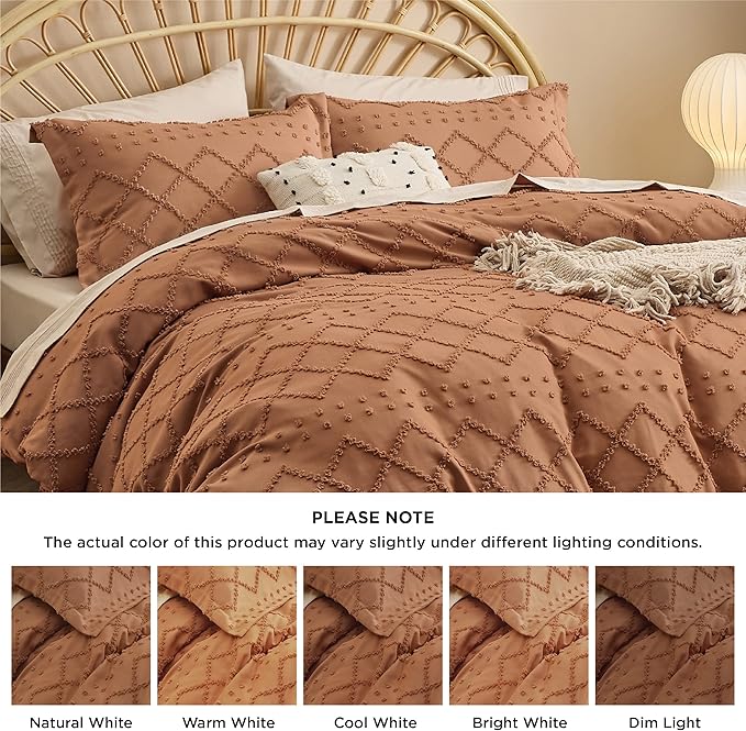 Bedsure Boho Cal King Duvet Cover - Burnt Orange Breathable & Soft Boho Bedding, Machine Washable Comforter Cover for All Seasons, Includes 1 Duvet Cover 104"x98" with 2 Pillow Shams & Zipper Closure
