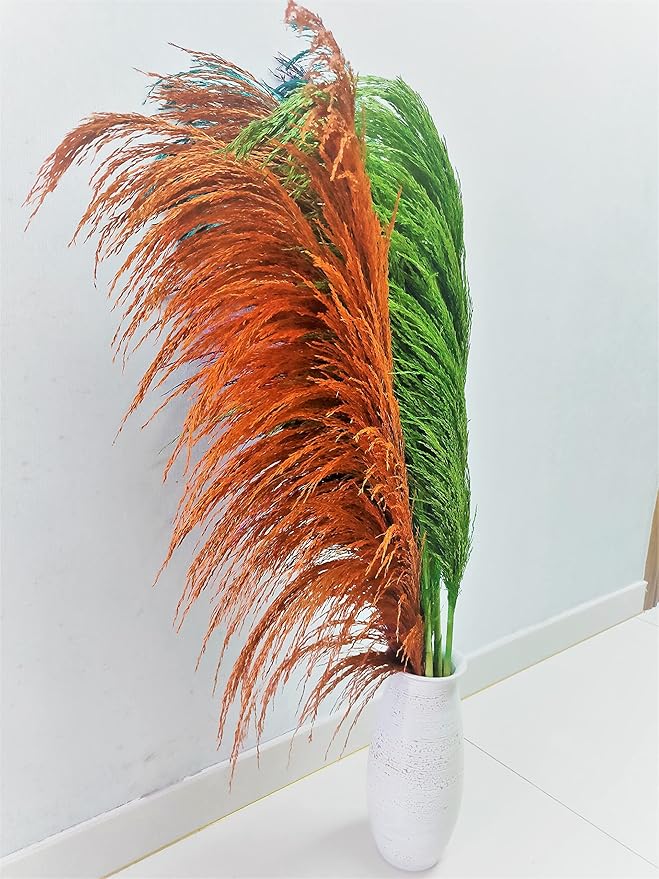 Pampas Grass Decor Tall,Long Pampas, Large Pompas Floral, Elegant Feather Flowers for Wedding Decorations, Living Room Decor (Natural Orange, 4pcs 43.3"(110cm))