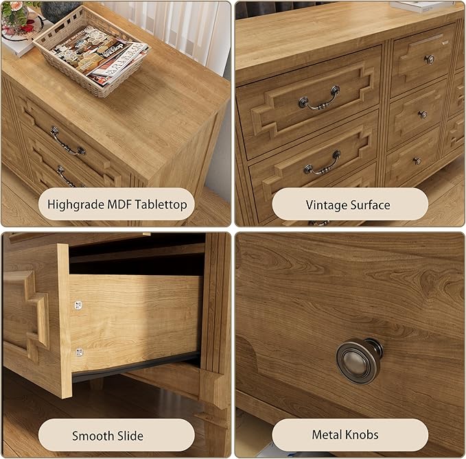 BLANKSPACE 9 Drawer Dresser for Bedroom, 35.7" Tall Dresser & Chest of Drawers wtih Vintage Surface, Closet Storage Cabinet for Living Room, Hallway, Natural Oak
