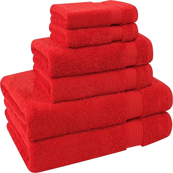 Cotton Paradise 100% Cotton Turkish Towel Set, Soft Absorbent Quick Dry, 6 Piece Towel Set, Red