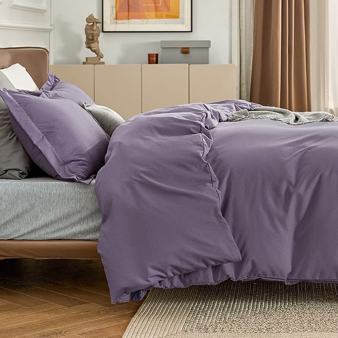 Bedsure Duvet Cover Full Size - Soft Double Brushed Bedding Set for Kids & Adults, Zipper Closure, 3 Pieces, Includes 1 Duvet Cover (80"x90") & 2 Pillow Shams, NO Comforter, Grayish Purple