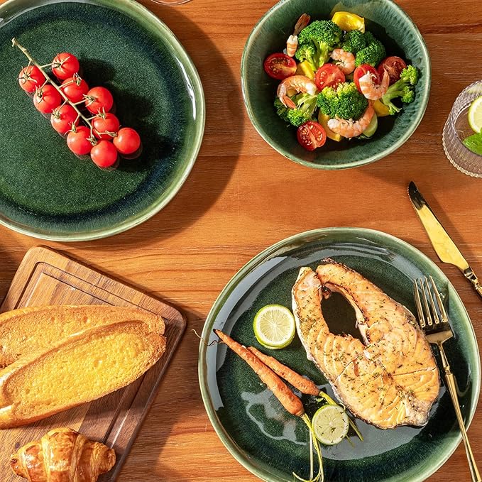 AmorArc Ceramic Dinnerware Sets,Handmade Reactive Glaze Stoneware Plates and Bowls Sets,Highly Scratch Resistant | Dishwasher & Microwave Safe Dishes Set,Service for 6 (18pc)