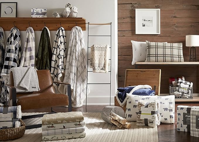 Eddie Bauer - Flannel Sheets King Size, Anti-Pilling & Wrinkle Resistant Cotton, Touchably Soft for All-Season Comfort - Bed Sheets with Matching Pillowcases & Fitted Sheet (Westridge Plaid Blue)