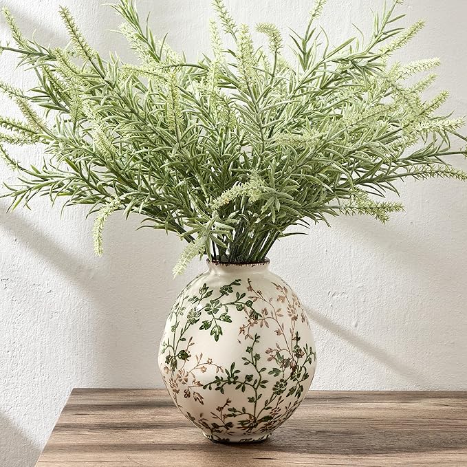 Green and Beige Antique Vase, 5.83 Inch Vintage Chinoiserie Floral Vase, Rustic Ceramic Vase for Home Decor, Living Room, Bookshelf, Office, Entryway, Garden, Chinoiserie Decor, Tuscan Decor