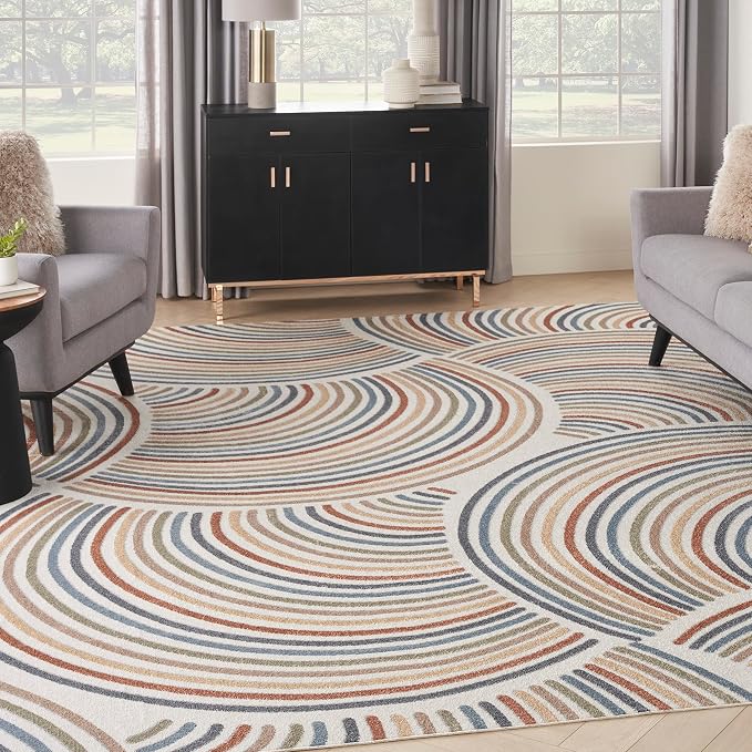 Nourison Home Astra Machine Washable Ivory Multicolor 9' x 12' Area Rug - Easy Clean, Non Shedding, Bed Room, Living Room, Dining Room, Kitchen (9' x 12')