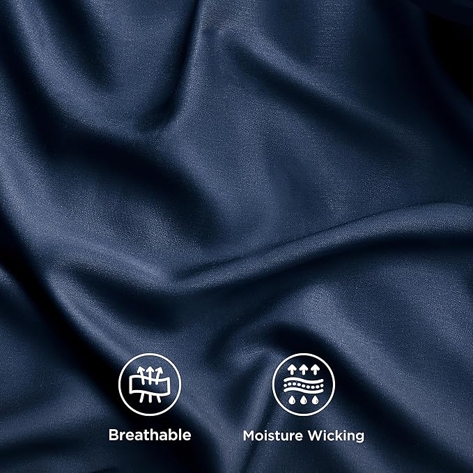 Bedsure Full Size Bed Sheets, Cooling Sheets, Rayon Derived from Bamboo, Breathable & Soft, Deep Pocket Up to 16 Inches, Hotel Luxury Silky Bedding for Hot Sleepers, Navy