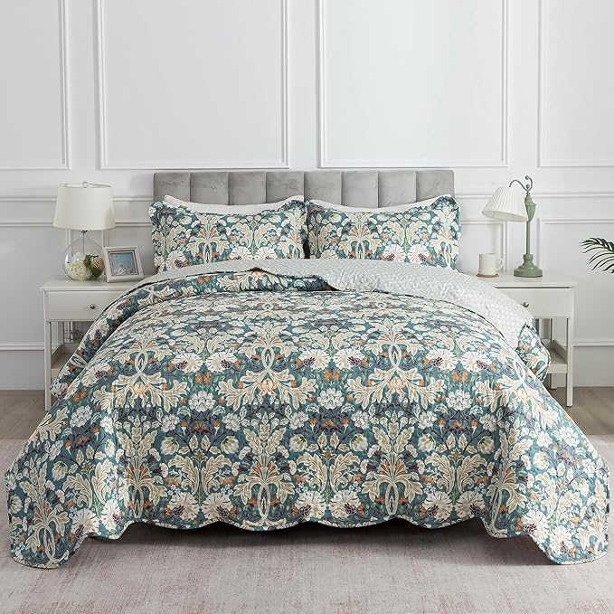 HoneiLife Quilt Sets King Size - Microfiber Bedspreads for King Bed, 3-Piece Lightweight Coverlets, Retro Bed Cover King Quilt Bedding Set All Season Quilts-Grayish Green