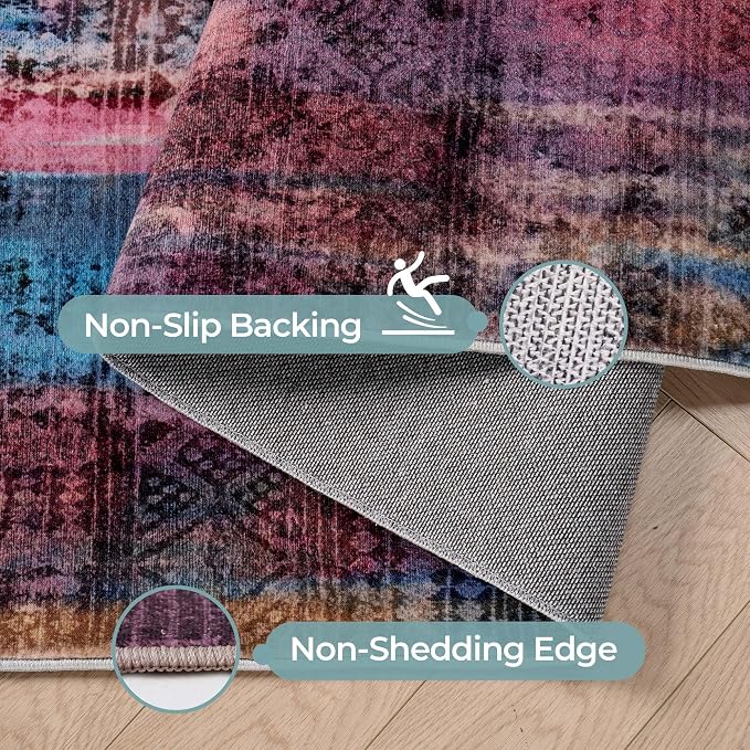 Kokia Abstract Area Rugs 8x10 Bedroom Soft Living Room Rugs Washable Distressed Vintage Comfy Brick Ochre Carpet with Non-Slip Backing for Farmhouse Home Office Room Decor, Oslo Cave