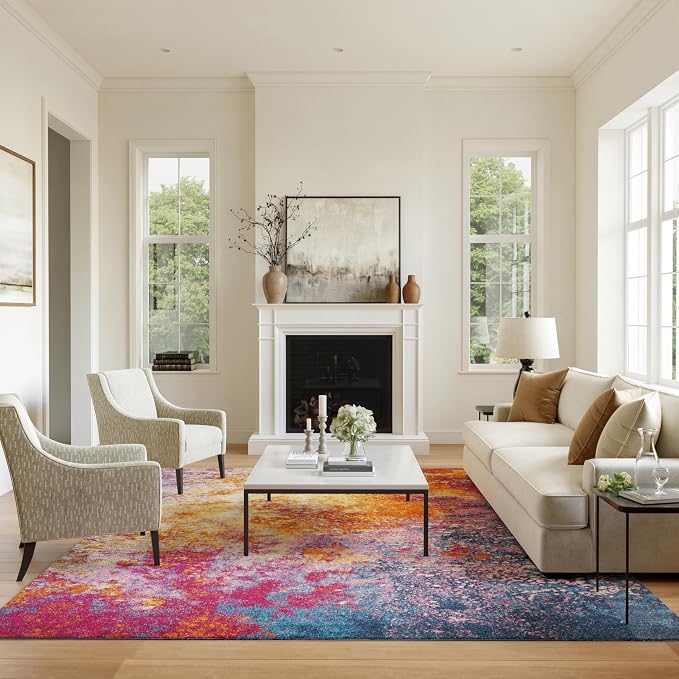 Nourison Home Passion Sunburst 8' x 10' Area-Rug, Modern, Abstract, Easy-Cleaning, Non Shedding, Bed Room, Living Room, Dining Room, Kitchen