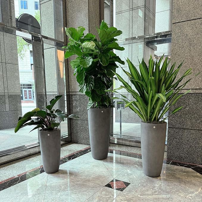 Lofto Tall Planter – Concrete Stone Finish – Fiberglass Indoor/Outdoor and Weather-Resistant Large Planter (16.5" D x 36.4" H Exterior, 15.3" D x 36.2" H Interior)