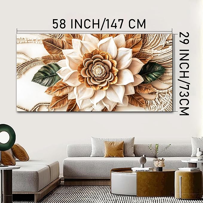Tarfupth Boho Flower Canvas Wall Art for Living Room White and Brown Large Canvas Prints Botanical Pictures for Bedroom Office Home Decor 29"x58"