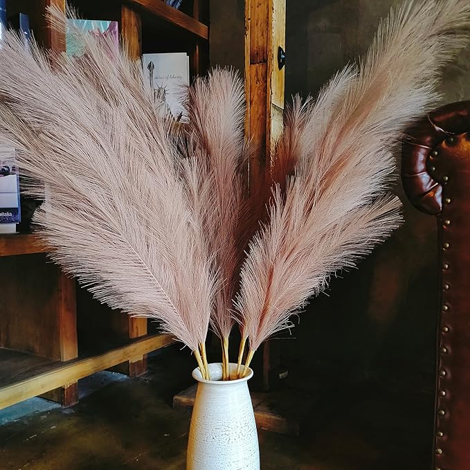 Premium Faux Pampas Grass Decor Tall & Fluffy, No Assembly Needed Long Pampas, Luxury Large Floral, Elegant Feather Flowers for Wedding Decorations (Faux Khaki, 8pcs 43.3"(110cm))