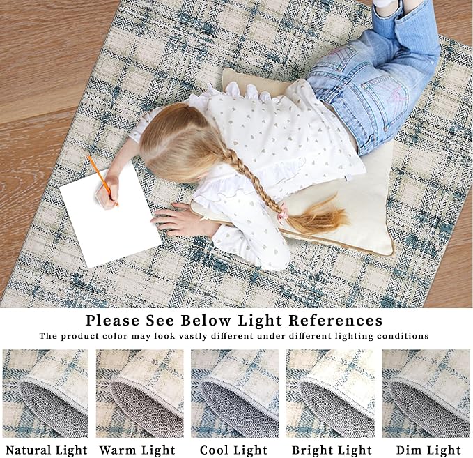 Modern Plaid Washable Rug 8x10 Area Rugs for Living Room Soft Bedroom Rug Tartan Large Area Rug Non Shedding Non Slip Throw Rugs Stain Resistant Carpet for Nursery Office 8'x10' Green/Beige