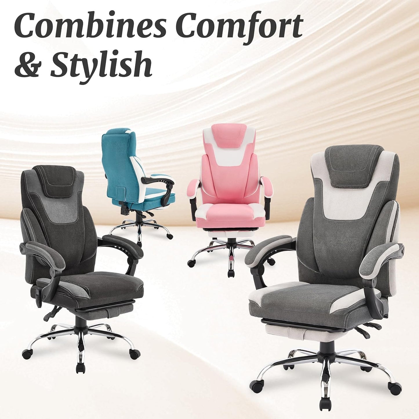 Skiennix Massage Office Chair - Ergonomic Reclining Design with Foot Rest & 6-Point Vibration | Black/Grey