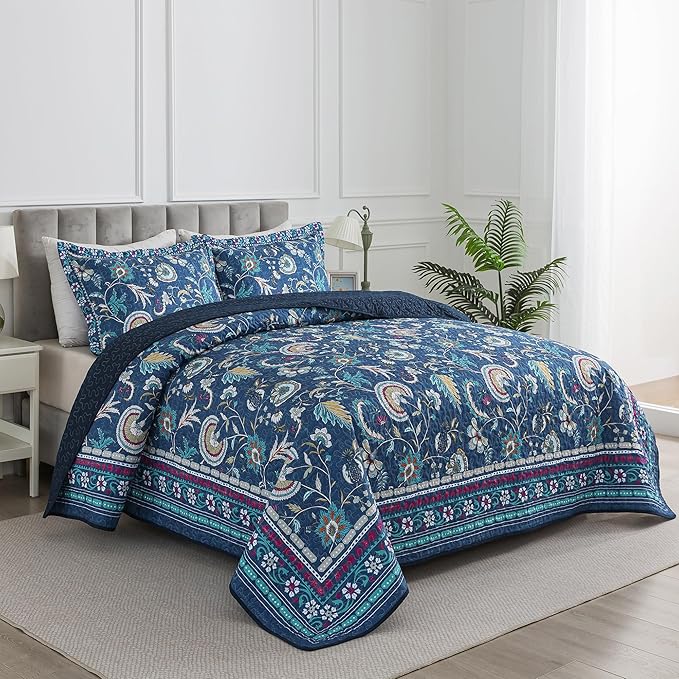 HoneiLife Quilt Set King Size - Lightweight Bedspreads 106x96, Microfiber Quilts 3-Piece, Patchwork Coverlet Rustic Bedding Sets All Season Quilts