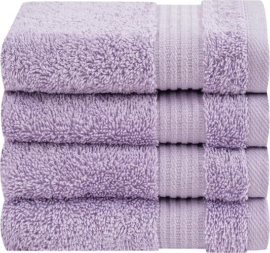 Cotton Paradise 100% Cotton Turkish Towel Set, Soft Absorbent Quick Dry, 4 Piece Washcloth Set, Lilac