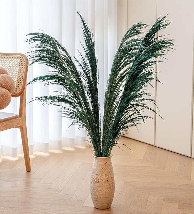 Pampas Grass Decor Tall,Long Pampas, Large Pompas Floral, Elegant Feather Flowers for Wedding Decorations, Living Room Decor (Natural Teal, 6pcs 43.3"(110cm))
