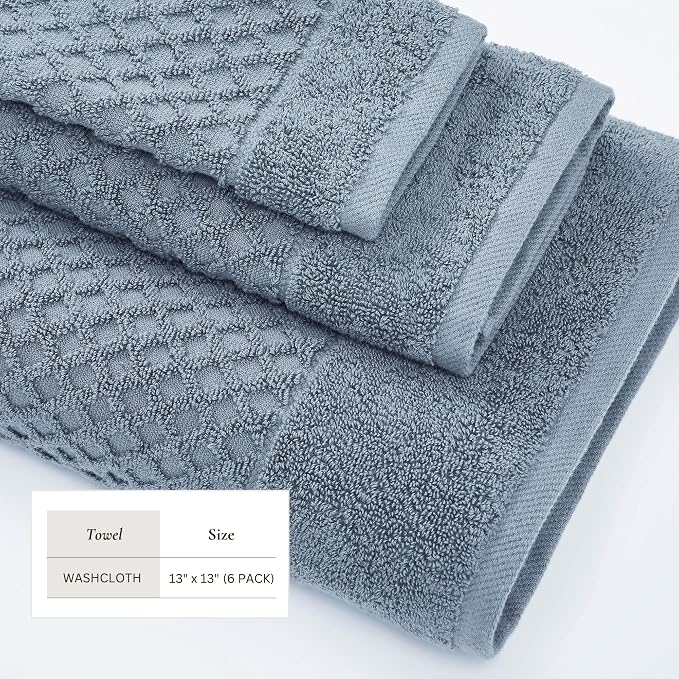 Great Bay Home Blue Washcloths - 100% Cotton 6 Pack 13x13 Washcloth Set - Absorbent, Durable, Quick-Dry Face Towels for Bathroom (Chambray Blue)