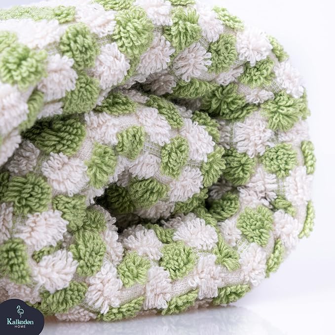 Organic Turkish Cotton Hand Towels for Bathroom | Oversized - 17 x 35 Inches | Large Soft Plush Fluffy Highly Absorbent Towels for Kitchen, Hand and Face (Green, Hand Towel)