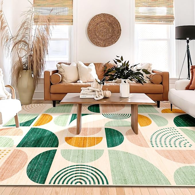 MUJOO Green Rug Boho Washable,6x9 Area Rugs for Living Room Bedroom Dining Room,Large Throw Floor Carpet Non Slip Soft Modern Abstract Sage Green