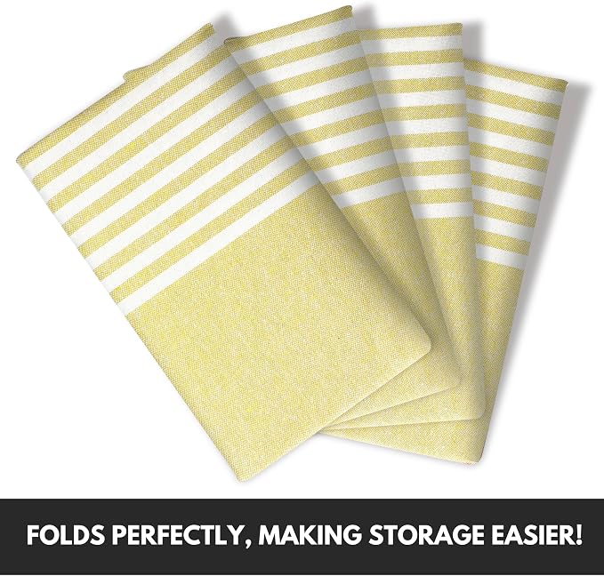 Turkish Kitchen Towels 18x26 Inches with Tassels - 4 Pack - Ultra Absorbent, Durable, Soft 100% Cotton Dish Towels for Drying & Cleaning - Machine Washable, Quick-Dry - Lemon Yellow