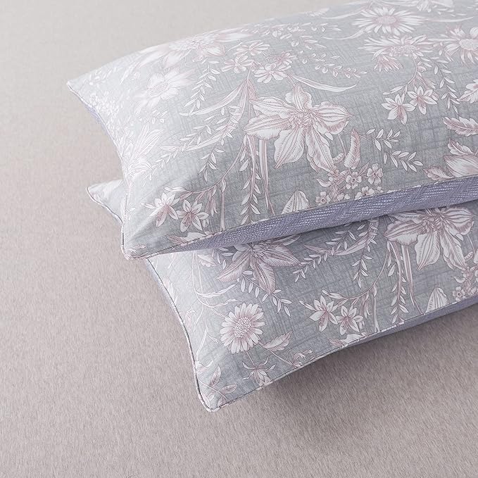 FADFAY Duvet Cover Set Queen Shabby Pink and Grey Floral Bedding Vintage Sunflower Bedding 600TC Elegant Summer Bedding 100% Cotton Soft Comforter Cover with Hidden Zipper Closure 3Pcs, Queen Size