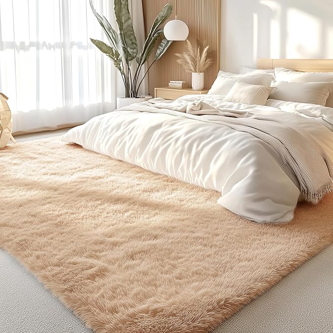 OLANLY 6x8 Machine Washable Large Area Rugs for Living Room, Bedroom, Soft Fluffy Shaggy Bedside Rug, Indoor Floor Carpet for Kids Girls and Boys, Dorms, Nursery, Home Decor Aesthetic, Beige