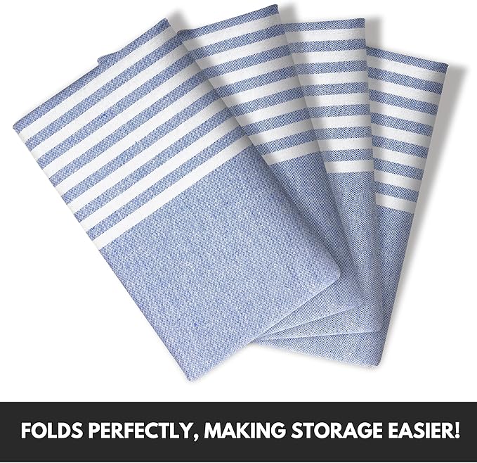 Turkish Kitchen Towels 18x26 Inches with Tassels - 4 Pack - Absorbent, Durable, Soft 100% Cotton Dish Towels for Drying & Cleaning - Machine Washable, Quick Dry - Indigo Blue