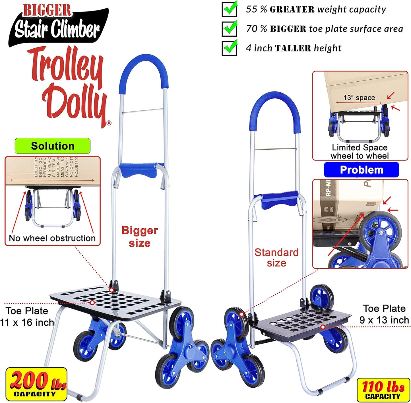 **dbest Products Stair Climber Trolley Dolly - Foldable Blue Grocery Cart for Easy Transport**